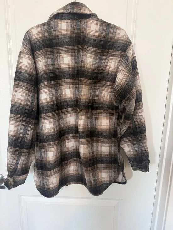 Black, Cream & Brown Plaid Shacket - Picture 3 of 3
